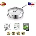 Durable 10.5-Inch Stainless Steel Frying Pan with Lid - Oven & Dishwasher Safe