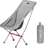 Naturehike Camping Chair, Foldable Chair with Storage Bag, Outdoor Portable Chair for Adults, Lightweight, Supports 330lbs, Backpacking Chair for Fishing, Hiking, Beach, Lawn (Grey/L)