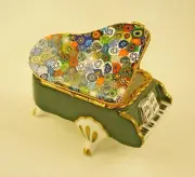 New French Limoges Box Green Grand Piano Venitian Murano Millefiori ArtGlass Top