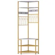 Giantex 5-Tier Coat Rack Corner Hall Tree w/Shoe Storage Bench & 12 Metal Hooks White