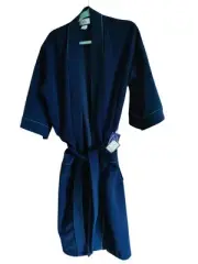 Vintage Bill Blass Velour Robe Elbow Sleeve Blue OSFA Pockets NWT