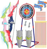 Gimmoso Bow and Arrow Set for Kids, 2-Pack LED Light Up Archery Toy Set with 10 Suction Cup Arrows, Archery Set for 6 7 8 9 10 11+ Year Old Boys, Indoor Outdoor Activity Toys