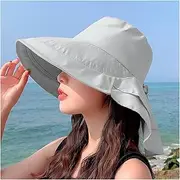 [TOMYEUS] Sun Hats Summer Sun Hat with Neck Protector and Shade Outdoor Travel Large Brim Women's Bucket Hat Beach Cap (Color : Gray)