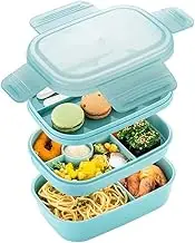 Lifenova Bento Box for Adults - 3 Stackable Lunch Containers With Utensil Set, Modern Minimalist Design, Leak-Proof for Dining Out, Work, Picnic