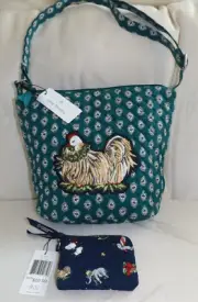 VERA BRADLEY Bucket Crossbody - French Hen - Green Textured Chicken & Coin Purse