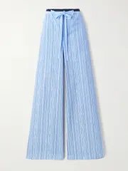 [Gucci] Gucci - Printed Striped Cotton-poplin Wide-leg Pants - Azure - IT42 IT 42 Blue
