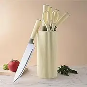 Knife Set, 7 PCS Stainless Steel Kitchen Knife Block Set, No Rust and Sharp Knife for Chopping, Slicing and Dicing, Best Gift, Beige