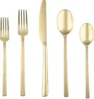 20 Piece Beacon Flatware Silverware Set, Gold Mirror, Service for 4