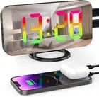 Modern Digital Alarm Clock Mirror, 6.5" LED Dynamic RGB Clocks Large Display