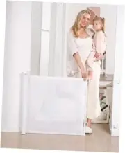 Retractable Baby Gate, Mesh Baby and Pet Gate 33" 33" Tall x 55" Wide White