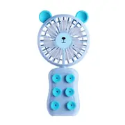 Portable Cellphone Mounted USB Rechargeable Fan Handheld Suction Cup Mobile Phone Bracket Fan with LED Light Blue