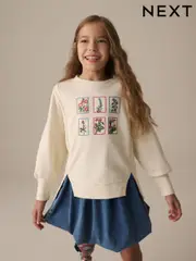 Pink Oversized Embroidered Floral Print 100% Cotton Sweatshirt with Raw Edge Detail (3-16yrs) (E44435) | $17 - $23