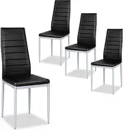 Giantex Set of 4 Dining Chairs with High Backrest, Kitchen Chair with Metal Legs, Leather Seat, Minimalist Upholstered Chair, Holds up to 150 kg, for Restaurant Dining Room Living Room (Black)