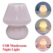 Mushroom Table Lamp Glass LED USB Night Lights Modern Nightstand Bedside grNxM