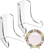 Small Acrylic Stand - 2X Transparent Decorative Frame Holder - Deep Support Ledges Stand, Picture Drawing Display for Workplace, Home, Shelf, Desk