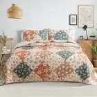 Reversible Patchwork Quilts King Size Lightweight Boho Printed Bedspreads Coverl