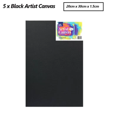 5 x Blank Artist Stretched Canvas Canvases Black Board Oil Acrylic Wood 20x30cm