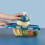 7-in-1 Pro Food Chopper - Vegetable Slicer - Potato Chopper Onion Slicer with Container - Blue Slicer Dicer Cutter - 6 Blades