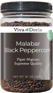 Viva Doria Malabar Peppercorn, Whole Black Pepper, Black Peppercorns For Grinder