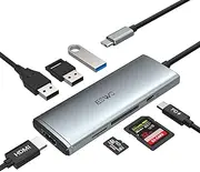 JESWO USB C HUB, 7 in 1 USB C to HDMI Adapter 4K, USB 3.1, 2*USB 2.0, SD/TF Card Reader, USB C 100W PD Charging, Type C Adapter for MacBook, MacBook Pro, MacBook Air, Surface etc(Grey)