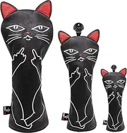 Golf Club Headcover Cute Cat Golf Wood Head Covers Embroidery Driver Cover 3 Wood Headcovers Hybird Head Covers Leather Hand-Made Wood Head Cover for Golf Club Wood Head Covers White