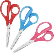 Left-Handed Children's Scissors, Blunt Tip, Stainless Steel Blades, Safe Kids Scissors for Home, School, 14 cm, Red, Pink, Sky Blue, Pack of 3
