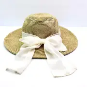 Sunny Dayz Sun N Sand Girls One Size Bow Wide Brim Sun Floppy Straw Hat HK387