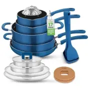 NutriChef 17 Pcs. Modern Kitchen Cookware Design- Non-Stick Cookware Set (Blue)