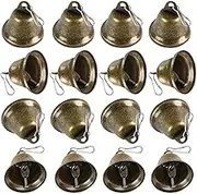 BigOtters Craft Bells, 16PCS Bronze Jingle Vintage Bells (1.5" X 1.7") with Spring Hooks Hanging for Wind Chimes Housebreaking Making Dog Potty Training Doorbell Wedding Decor DIY Favor