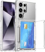 for Samsung Galaxy S24 Ultra Case with Card Holder(Store 4 Cards),S24 Ultra Case Wallet Anti-Yellow Anti-Scratch Heavy Duty Protective Shockproof Hidden Card Slot Phone Case for S24 Ultra,Clear