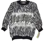 Sky Lite Vintage Zebra Stampede Crewneck Sweatshirt NWT Medium Oversized