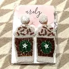 Arely coffee mocha Frappuccino Womens stick post beaded earrings cafe lover