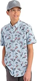[HUK] Unisex Kid's Kona Short Sleeve Fishing Button Down Shirt