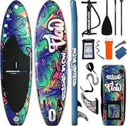 [SereneLife] Stand Up Paddle Board Inflatable, Paddleboard w/SUP Accessories, Includes Safety Leash, Oar Paddle, Manual Air Pump, Repair Kit, Storage Bag & 3 Fins- Very Sturdy for Adults & Kids.