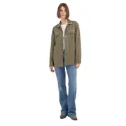 Replay Womens Plain Shirts Rhinestone Overshirt Green
