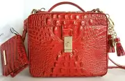 Brahmin Evie Top Handle Lava Red Leather Crossbody Bag+Wallet+Tassel Ring NWT