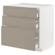 METOD / MAXIMERA base cab f hob/3 fronts/3 drawers, white/Upplöv matt dark beige, 80x60x80 cm
