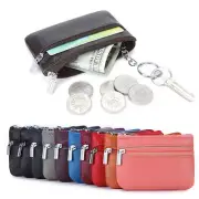 Key Ring Coin Mini Purse Card Wallet Pouch Leather Small Change Bag Zip Up Women