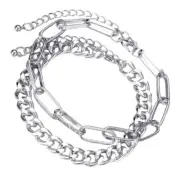 Paperclip Chain Anklet Bracelet Summer Wristband Sliver Layered Bracelet