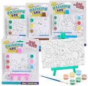 MIJOMA Canvas Painting Set Children's 4-Piece - Painting Set with Easel, Colours & Brush - Craft Set with Animal Motifs - Painting Fun for Children - 15 x 10 cm Canvas - Creative Set for Colouring