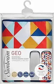 [Sunbeam] Ironing Board Cover | Reversible EasyGlide & Geo Print | 10mm Felt Padding | 100% Cotton | Machine Washable | Perfect Fit Up to 135cm x 45cm