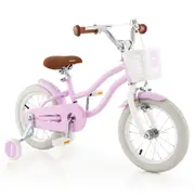 Costway 36 cm Bike Bicycle Ride-on w/Training Wheels & Basket & Adjustable Handlebar Seat Girls Beginner Purple