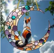 calico Cat suncatcher moon window ornament 2D Flat ACRYLIC 8 inch FREE Shipping