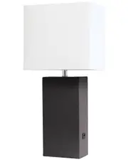 Lalia Home Lexington 21in Leather Base Modern Home Dcor Bedside Table Lamp With USB Charging Port NoSize Brown