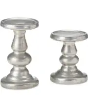 JLA Home Madison Park Leighton Ceramic Silver Candle Holders, Set Of 2