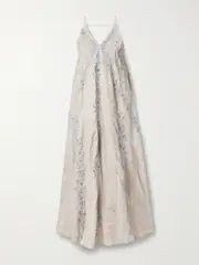[Agua by Agua Bendita] Agua by Agua Bendita - Soledad Bougainvillea Embroidered Linen Maxi Dress - Ivory - small small Ivory