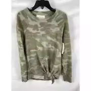 NWT Walking on sunshine tie bottom army print soft top S