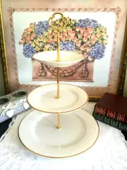 MAXWELL WILLIAMS White Gold Rim 3 Tier Cake Stand Wedding, Party, Shower