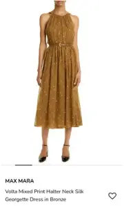 max mara Volta Mixed Print Halter Neck Georgette Dress Bronze