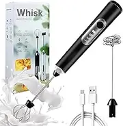 Rechargeable Milk Frother Handheld, 3-Spee Milk Frother Electric for Coffee with 2 Whisks and Coffee Decoration Tool, Coffee Frother Mixer, for Cream, Latte, Cappuccino (Black)